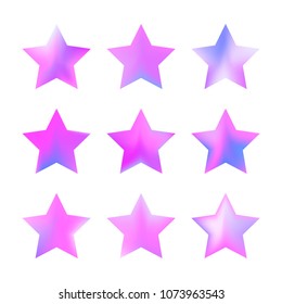 Stars gradient set. Colorful stars of different color tone on white background. Vector logo templates - icons and signs in bright colors. Sparkle lights gradient set. Premium color shapes for icons.
