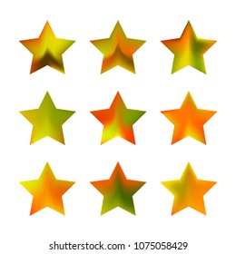 Stars gradient set. Colorful stars of different color tone on white background. Vector logo templates - icons and signs in bright colors. Sparkle lights gradient set. Premium color shapes for icons.
