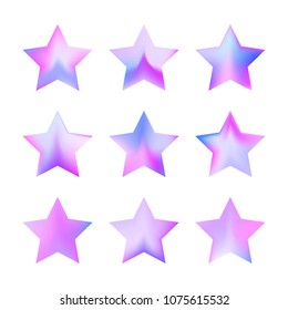 Stars gradient set. Colorful stars of different color tone on white background. Vector logo templates - icons and signs in bright colors. Sparkle lights gradient set. Premium color shapes for icons.