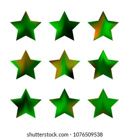 Stars gradient set. Colorful stars of different color tone on white background. Vector logo templates - icons and signs in bright colors. Sparkle lights gradient set. Premium color shapes for icons.