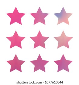 Stars gradient set. Colorful stars of different color tone on white background. Vector logo templates - icons and signs in bright colors. Sparkle lights gradient set. Premium color shapes for icons.