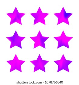 Stars gradient set. Colorful stars of different color tone on white background. Vector logo templates - icons and signs in bright colors. Sparkle lights gradient set. Premium color shapes for icons.