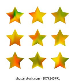 Stars gradient set. Colorful stars of different color tone on white background. Vector logo templates - icons and signs in bright colors. Sparkle lights gradient set. Premium color shapes for icons.