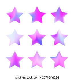 Stars gradient set. Colorful stars of different color tone on white background. Vector logo templates - icons and signs in bright colors. Sparkle lights gradient set. Premium color shapes for icons.