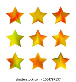Stars gradient set. Colorful stars of different color tone on white background. Vector logo templates - icons and signs in bright colors. Sparkle lights gradient set. Premium color shapes for icons.