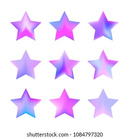 Stars gradient set. Colorful stars of different color tone on white background. Vector logo templates - icons and signs in bright colors. Sparkle lights gradient set. Premium color shapes for icons.