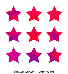 Stars gradient set. Colorful stars of different color tone on white background. Vector logo templates - icons and signs in bright colors. Sparkle lights gradient set. Premium color shapes for icons.