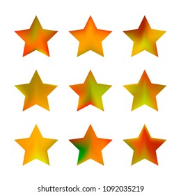 Stars gradient set. Colorful stars of different color tone on white background. Vector logo templates - icons and signs in bright colors. Sparkle lights gradient set. Premium color shapes for icons.
