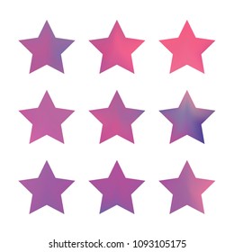 Stars gradient set. Colorful stars of different color tone on white background. Vector logo templates - icons and signs in bright colors. Sparkle lights gradient set. Premium color shapes for icons.