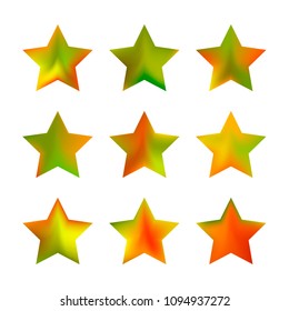 Stars gradient set. Colorful stars of different color tone on white background. Vector logo templates - icons and signs in bright colors. Sparkle lights gradient set. Premium color shapes for icons.