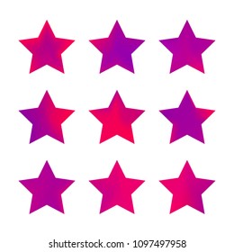 Stars gradient set. Colorful stars of different color tone on white background. Vector logo templates - icons and signs in bright colors. Sparkle lights gradient set. Premium color shapes for icons.