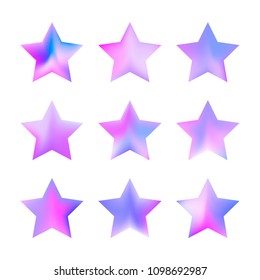 Stars gradient set. Colorful stars of different color tone on white background. Vector logo templates - icons and signs in bright colors. Sparkle lights gradient set. Premium color shapes for icons.