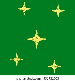 Stars grainy textured icon for overlay watermark stamps. Flat symbol with scratched texture. Dotted vector yellow ink rubber seal stamp with grunge design on a green background.