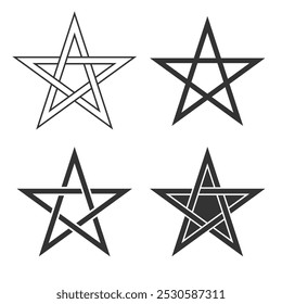 Conjunto de ícones de gráfico de estrelas. Cinco sinais de estrela pontiaguda isolados no fundo branco. Criar modelos de elemento. Ilustração vetorial