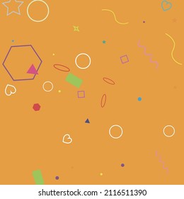 Stars Green Simple Red Colorful Blue Pink Geometrical Design. Pastel Bright Square Yellow Hearts Zigzag Circle Simple Hipster Art. Wave Oval Orange Rectangle Purple Ring Polygonal Background.