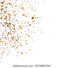Stars grey glitter confetti isolated on blurred abstract white background. Festive holiday background. Celebration concept. Falling magic gold  particles. Invitation mock up. Top view, flat lay.