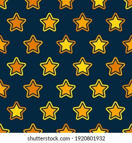 Stars grid seamless pattern background. Design element for textile print. Golden stars on black seamless pattern in simple style vector illustration