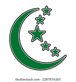 Stars and Half Moon Patch V63 Patch Streetwear, Urban Design Green Colors Patch Commercial Use