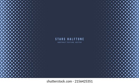 Stars Halftone Geometric Pattern Vector Horizontal Frame Blue Abstract Background. Checkered Faded Particles Border Design Subtle Texture. Half Tone Art Contrast Graphic Minimalist Wide Wallpaper