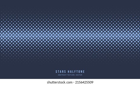 Stars Halftone Geometric Pattern Vector Straight Line Border Blue Abstract Background. Checkered Faded Particles Subtle Seamless Texture. Half Tone Art Contrast Graphic Minimalist Horizontal Wallpaper