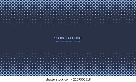 Stars Halftone Geometric Pattern Vector Horizontal Border Blue Abstract Background. Checkered Faded Particles Modern Design Subtle Texture. Half Tone Art Contrast Graphic Minimalist Wide Wallpaper