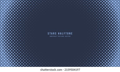 Stars Halftone Geometric Pattern Vector Round Frame Blue Abstract Background. Checkered Faded Particles Modern Design Subtle Texture. Half Tone Art Contrast Graphic Minimalist Wide Navy Wallpaper