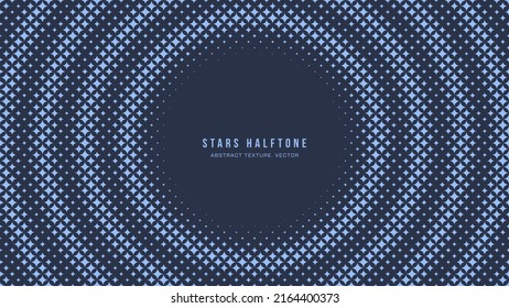 Stars Halftone Geometric Pattern Vector Circles Round Frame Navy Blue Abstract Background. Checkered Faded Particles Radial Border Subtle Ripple Texture. Half Tone Contrast Graphic Minimal Wallpaper