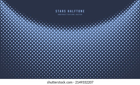 Stars Halftone Pattern Vector Checkered Star Shapes Semi Circle Smooth Border Blue Abstract Background. Checker Faded Falling Particles Subtle Texture. Half Tone Contrast Graphic Minimalism Wallpaper