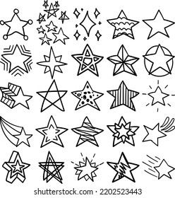 Stars Hand Drawn Doodle Line Art Outline Set Containing star, stars, astral, starry, stellar