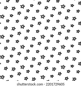 Stars hand drawn seamless pattern in cartoon doodle style abstract form black white