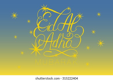 Stars with hand sketched text "Eid Al Adha" for muslim community festival celebrations. Lettering for arabic, islamic traditional celebration.