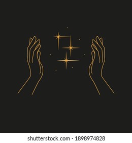 The stars in the hands - concept of magic. Vector illustration on dark background