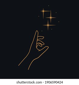 The stars in the hands - concept of magic. Vector illustration on dark background