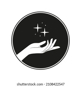 The stars in the hands - concept of magic. Vector illustration on dark background