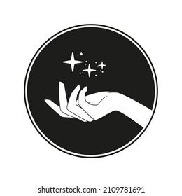 The stars in the hands - concept of magic. Vector illustration on dark background