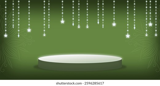 stars hanging and Cylinder podium with copy space for product.