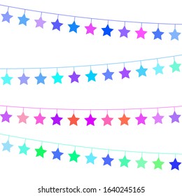 Stars hanging on strings. Star rope hanging vector illustration
