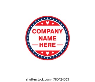 Stars and Heart Circular Sign Label Tag with Grunge Effect Company Logo Stamp Vector
