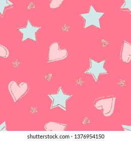 stars and heart glitter seamless pattern