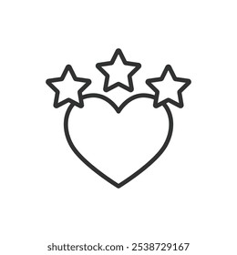 Estrellas con icono de corazón en diseño de línea. Estrellas, corazón, amor, admiración, afecto, chispa, romance sobre fondo blanco Vector. Estrellas con icono de golpe editable corazón