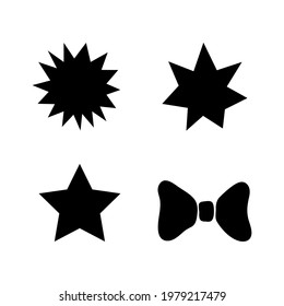 Stars, heart, mustache, icons set, various black isolated shapes, vector illustration.