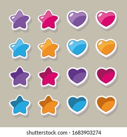 Stars and hearts - buttons for the design of the interface and menu of mobile and PC games and applications.