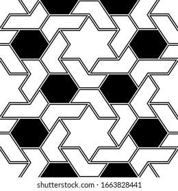 Stars, hexagons, figures ornament.Ethnic backdrop. Seamless pattern. Hexagonal, star shapes wallpaper. Digital paper, abstract.Geometric background. Polygons motif