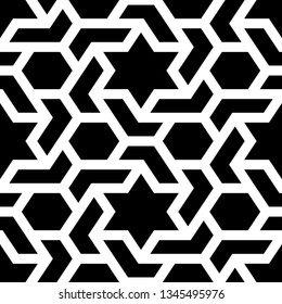 Stars, hexagons, figures ornament.Seamless pattern. Ethnic backdrop. Hexagonal, star shapes wallpaper. Geometric background. Polygons motif. Digital paper, abstract