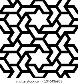 Stars, hexagons, figures ornament.Seamless pattern. Ethnic backdrop. Hexagonal, star shapes wallpaper. Geometric background. Polygons motif. Digital paper, abstract.