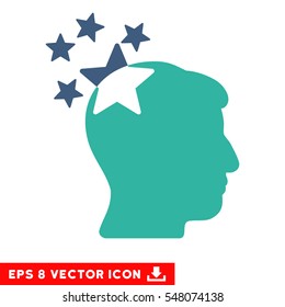 Stars Hit Head EPS vector pictograph. Illustration style is flat iconic bicolor cobalt and cyan symbol on white background.