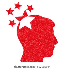 Stars Hit Head grainy textured icon for overlay watermark stamps. Flat symbol with scratched texture. Dotted vector red ink rubber seal stamp with grunge design on a white background.