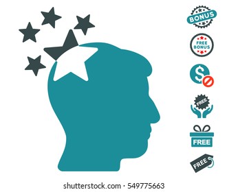 Stars Hit Head icon with free bonus images. Vector illustration style is flat iconic symbols, soft blue colors, white background.