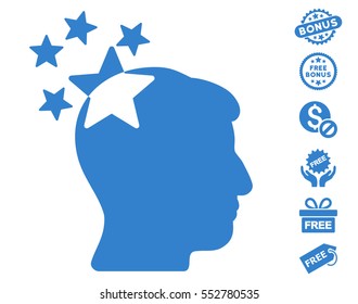 Stars Hit Head icon with free bonus clip art. Vector illustration style is flat iconic symbols, cobalt color, white background.