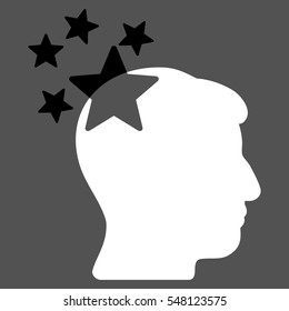 Stars Hit Head vector pictograph. Style is flat graphic bicolor symbol, black and white colors, gray background.